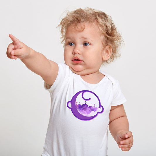 Moonlit Crescent Mosque Purple Silhouette